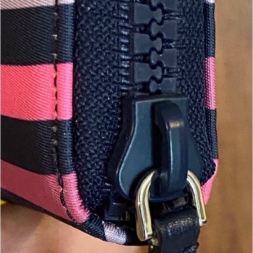 Kate Spade Pink and Blue Large Continental Striped Wallet Jae Nylon - Picture 5 of 8
